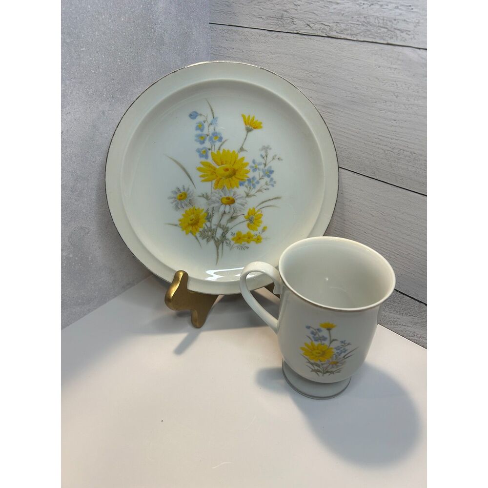 Marsh Marigold Fanci Florals Japan Porcelain Plate Mug Set Yellow Floral 2 Pc